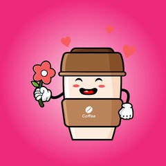 Wall Mural - cute coffee cup cartoon mascot character