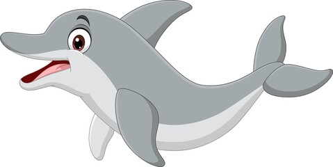 Sticker - Cartoon funny dolphin on white background