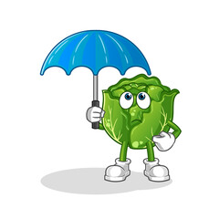 Wall Mural - cabbage holding an umbrella illustration. character vector