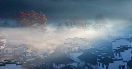 Sticker - time lapse of the wuyuan landscape in autumn, jiangxi province, China.