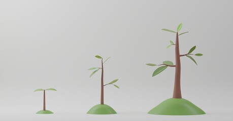 Wall Mural - 3D rendering. Tree growth diagram on white background. Concept of phases plant growing evolution.