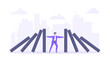 © Konstantin - Domino effect or business resilience metaphor vector illustration concept. Adult young businessman pushing falling domino line business concept of problem solving and stopping domino chain reaction.