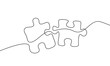 © Наталья Дьячкова - Continuous One Line Drawing of Puzzle Black Sketch on White Background. Puzzle Simple One Line Illustration. Line Art Abstract Business Concept. Minimalist Contour Drawing. Vector EPS 10
