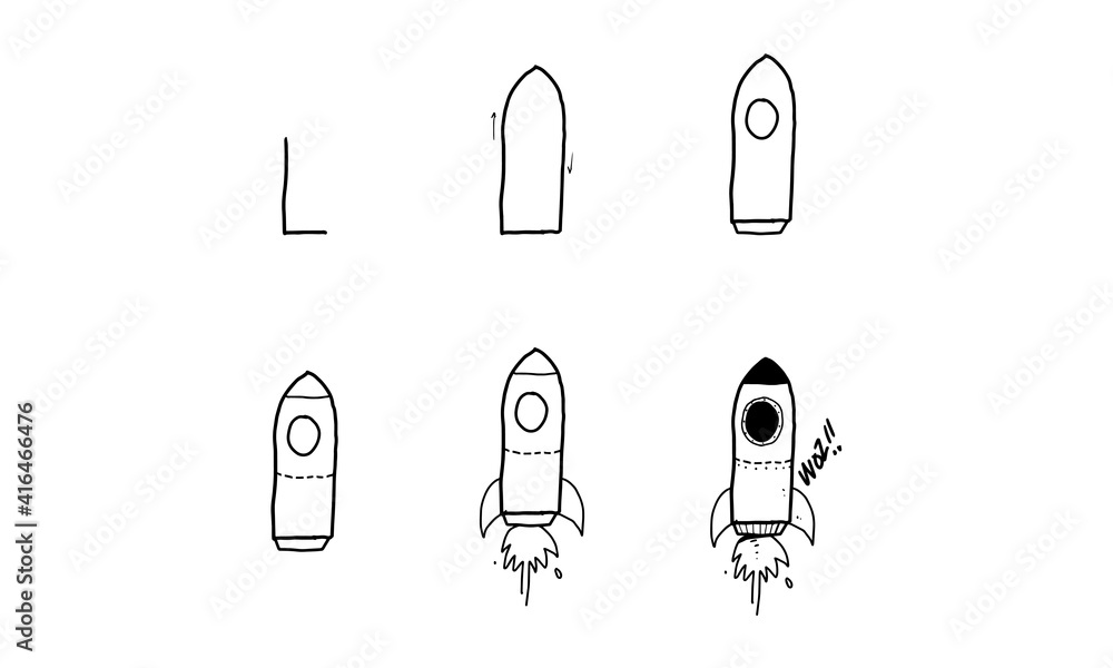 how to draw a rocket spaceship from L step by step. easy and fun ...