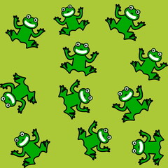 Sticker - smiling frog pattern on green background for gift wrap paper