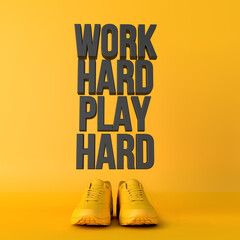 Wall Mural - Work hard play hard motivational workout fitness phrase, 3d Rendering