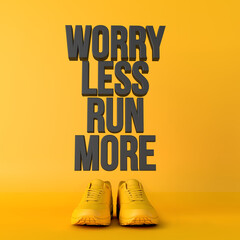 Wall Mural - Worry less run more motivational workout fitness phrase, 3d Rendering