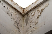 Mold, Mildew On The Wall In Humid Places. The Most Destructive Fungus Due To Moisture And Lack Of Ventilation. Peeling Paint Due To High Humidity. The Problem Of Damp Rooms Without Ventilation