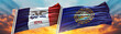New Hampshire flag and Iowa flag States of America waving with texture sky Cloud and sunset double flag  