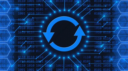UPDATE sign - abstract background of 4-digit binary code behind information connecting lines between honeycomb elements - Software Update Computer Program - 3D Illustration