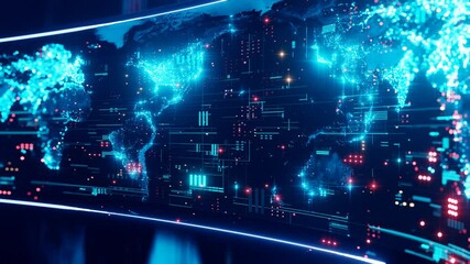 global earth map rotating digital world breaking news studio background for news report and breaking
