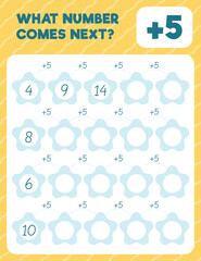 Math worksheet practice print page. What number comes next? Addition. Count and write.