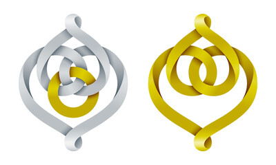 Signs of the union of two intertwined hearts. Symbols of eternal love. Vector illustration.