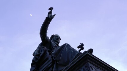 Poster - The statue of King Maximilian I Joseph of Bavaria. It is a historical monument, which stands in the center of Munich. Birds are sitting on it.