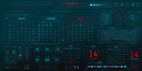 Wall Mural - a set of hud calendars elements for a futuristic interface.