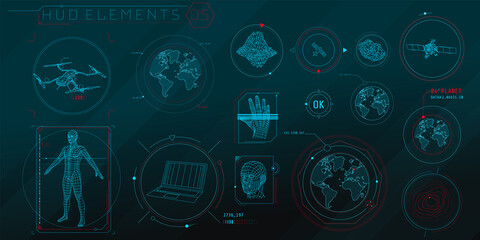 Wall Mural - a set of hud 3d-scanning elements for a futuristic interface.