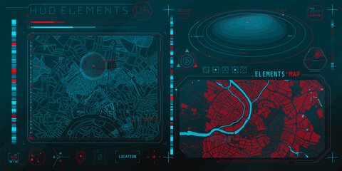 Wall Mural - a set of hud maps elements for a futuristic interface.