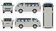Minibus vector mockup. Isolated template of minivan on white for vehicle branding, corporate identity. View from side, front, back, top. All elements in the groups on separate layers for easy editing 
