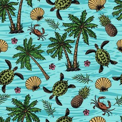 Poster - Vintage tropical colorful seamless pattern