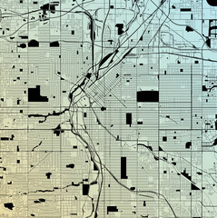 Denver, Colorado, United States (USA) - Urban vector city map with parks, rail and roads, highways, minimalist town plan design poster, city center, downtown, transit network, gradient blueprint