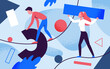 © lembergvector - Creative problem solving concept vector illustration. Cartoon man woman characters holding abstract shapes, figures and forms, create solution for business problem task, people teamwork background