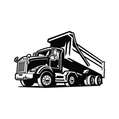 Wall Mural - Dump Truck Vector Isolated, Tipper Truck Sihouette Vector Black and White Isolated