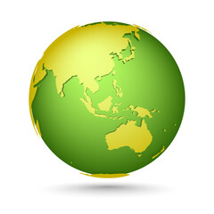 Wall Mural - Yellow-green globe. Planet with continents Africa, Asia, Australia, Europe, North America and South America.