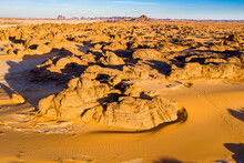Aerial Of Beautiful Rock Formations In The Djado Plateau, Tenere Desert, Sahara, Niger, Africa