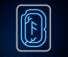 Canvas Print - Glowing neon line Magic runes icon isolated on brick wall background. Vector.