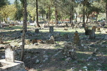 Old Muslim cemetery in Turkey. Ruins of an ancient graveyard in Turkey.