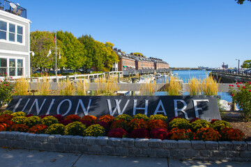 Historic Union Wharf on Atlantic Avenue at Boston Harbor in downtown Boston, Massachusetts MA, USA. 