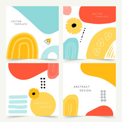 Wall Mural - Vector - Set of modern design template with abstract organic shapes in bright colors. Minimal square background for brochure, flyer, banner, poster, and branding design. Vector illustration