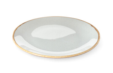 New ceramic plate isolated on white. Tableware