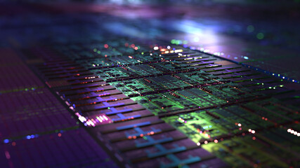 Canvas Print - computer cpu chip on silicon wafer. close up shot of electronic system with data processing. chip, a