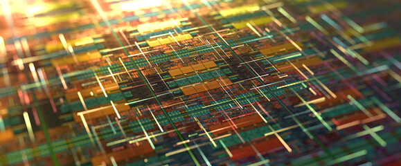 Canvas Print - digital futuristic chips with particles and digital data flow connections. digital abstract backgrou