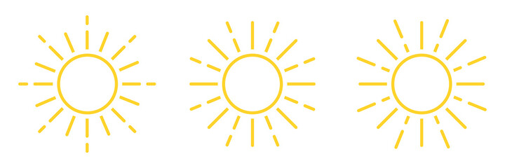 Wall Mural - sun in line art style on white background. solar simple icons isolated. sun burst graphic element ve