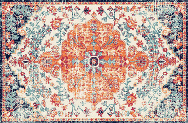 Carpet bathmat and Rug Boho Style ethnic design pattern with distressed texture and effect
