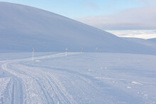 Snow Mobile Trails In The Swedish Mountains.