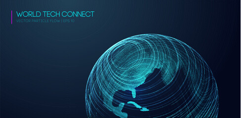 World tech connect earth globe. Computer world connectivity structure analysis. Internet network and science, technology background vector.
