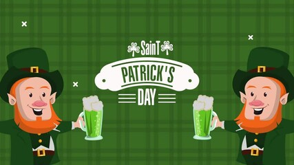 Wall Mural - happy saint patricks day lettering with leprechaun drinking beer