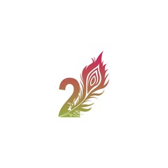 Number 2 with feather logo icon design vector