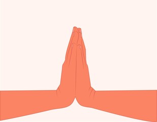 Praying hands with faith in religion and belief in God isolated on white background. Christ, Mudra, Namaste or Namaskar hands gesture. Prayer vector illustration Hands together praying or beging