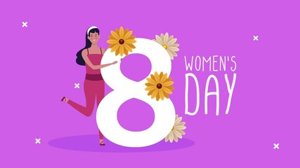 Poster - happy womens day lettering card with girl and number eight