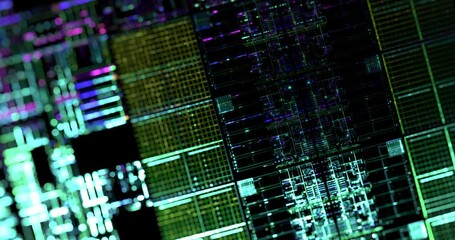 Wall Mural - abstract tech motion graphic. electronic blueprint of computer chip die. technical drawing. 3d rende