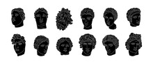 A Set Of Antique Sculptures In A Minimal Trendy Style. Vector Illustration Of Ancient Greek Gods For Printing On T-shirts, Posters, Postcards, Tattoos, Covers And More