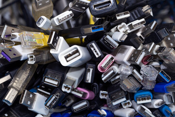 Heap a Lot Of USB (Universal Serial Bus)  cables Connectors plugs universal standart for computer different types cables and Ports peripheral