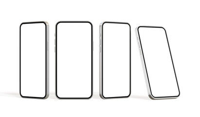 Wall Mural - Mock-up smart phone collection empty screen front view empty screen isolated on the white background. 3d illustration.