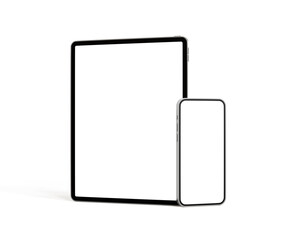 Wall Mural - Tablet and smartphone isolated on white background. 3d illustration.