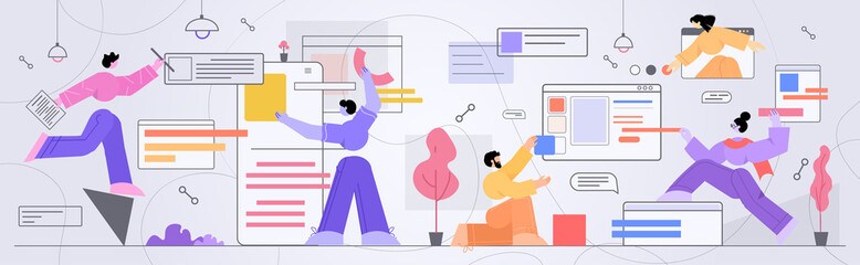 Wall Mural - businesspeople developers creating computer and mobile apps user interface application development c