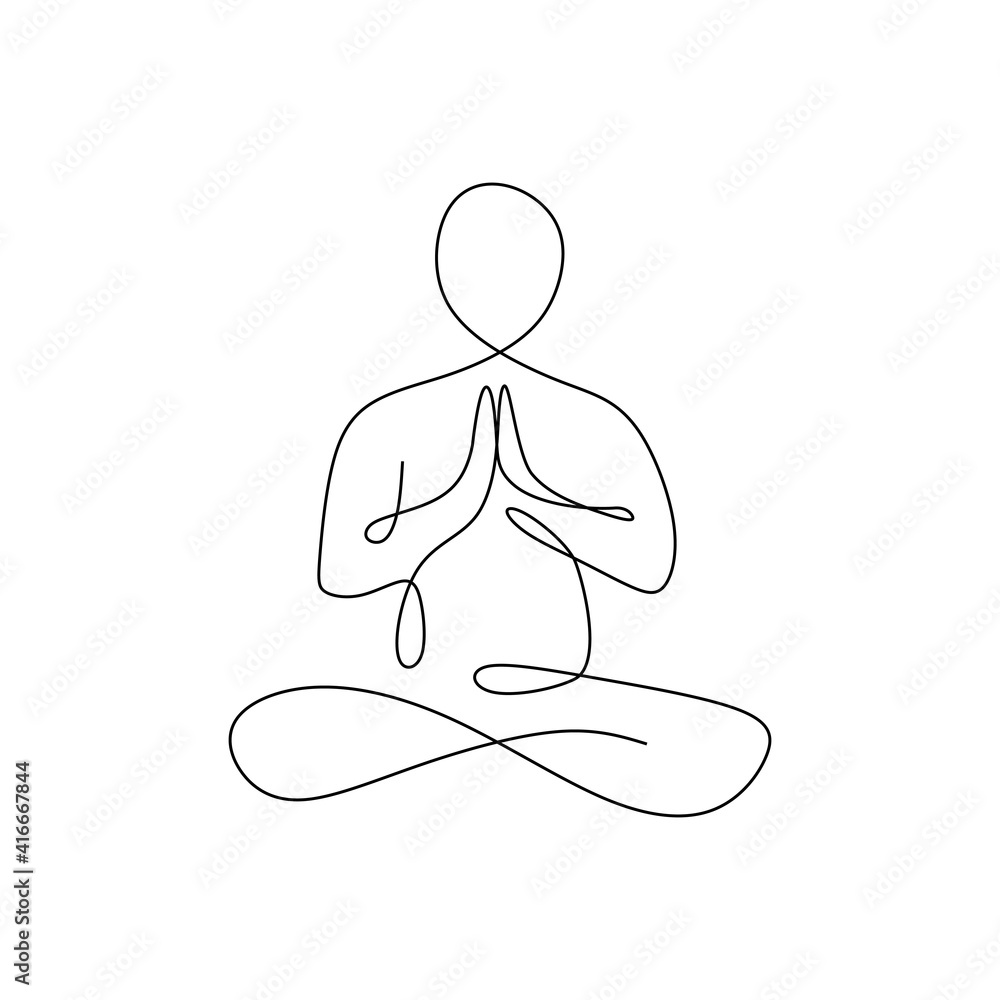Continuous one line drawing. Man sitting cross legged meditating ...